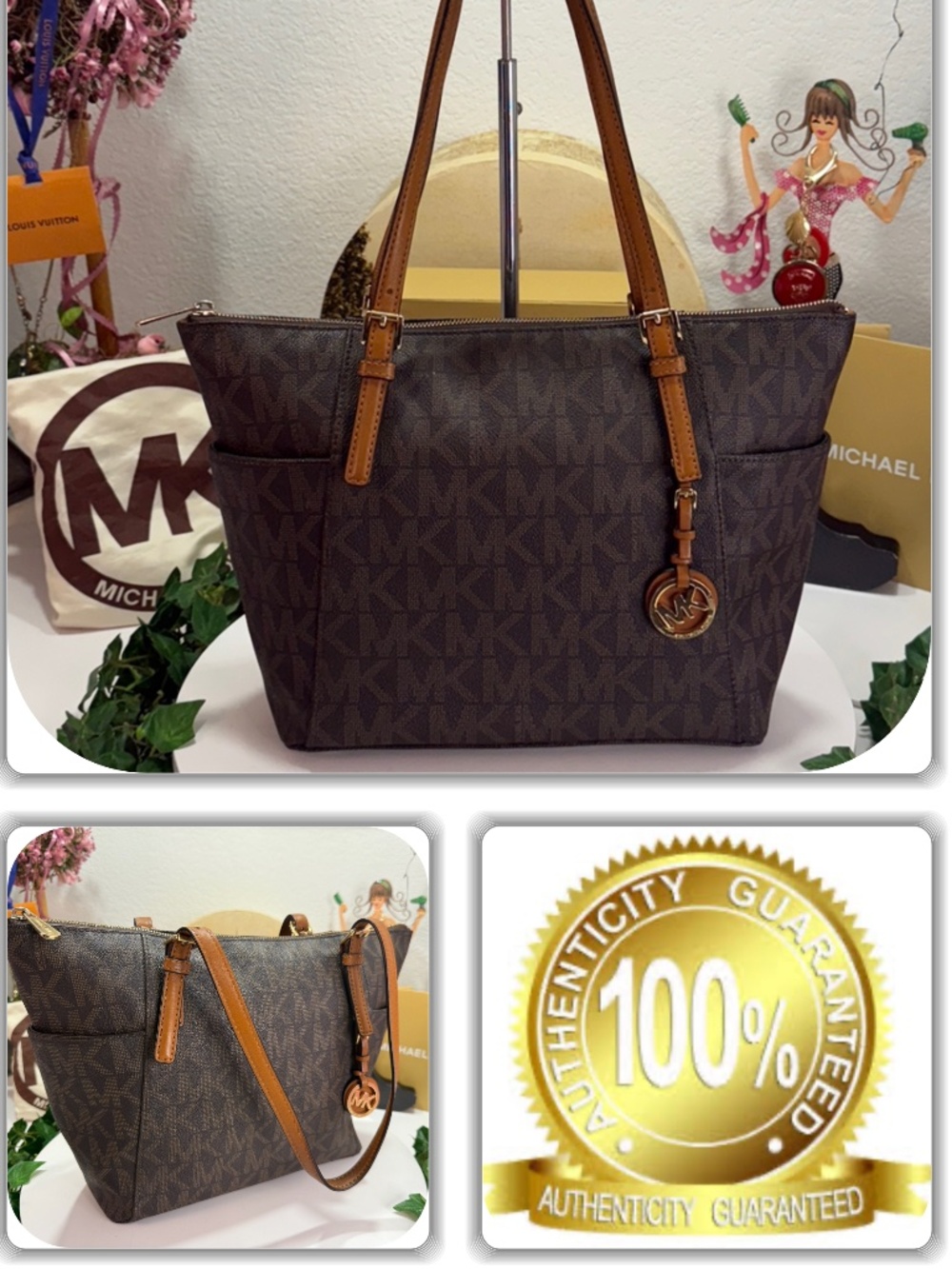 CHIC MICHAEL KORS BROWM MONOGRAM TOTE BAG! (W/MK FOB)